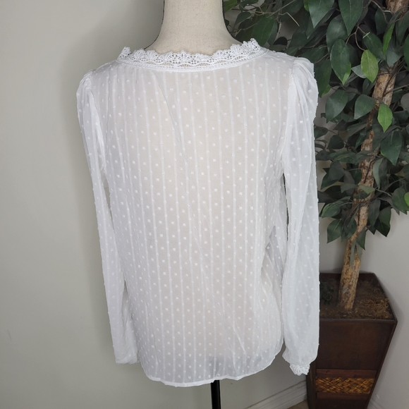 NEW White Swiss Dot Lace Panel Sleeve Blouse - Picture 8 of 8